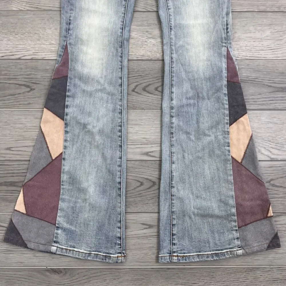 Driftwood Farrah Cowgirl Size 27 Patch Flare High Rise NEW Denim Retro Jeans